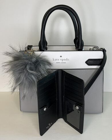 Kate Spade MD Satchel bundled with Bifold Wallet & Fur Pom (Nimbus Grey Colorblock) in Saudi Arabia