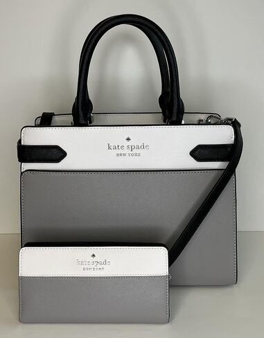 Kate Spade MD Satchel bundled with Bifold Wallet & Fur Pom (Nimbus Grey Colorblock) in Saudi Arabia