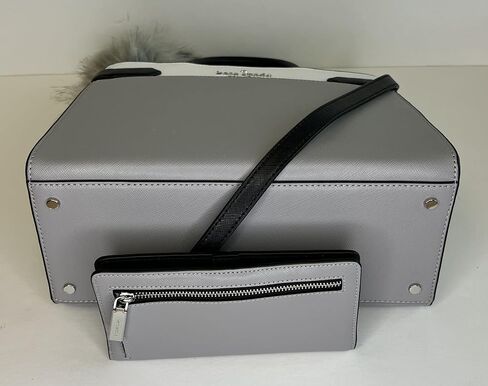 Kate Spade MD Satchel bundled with Bifold Wallet & Fur Pom (Nimbus Grey Colorblock) in Saudi Arabia