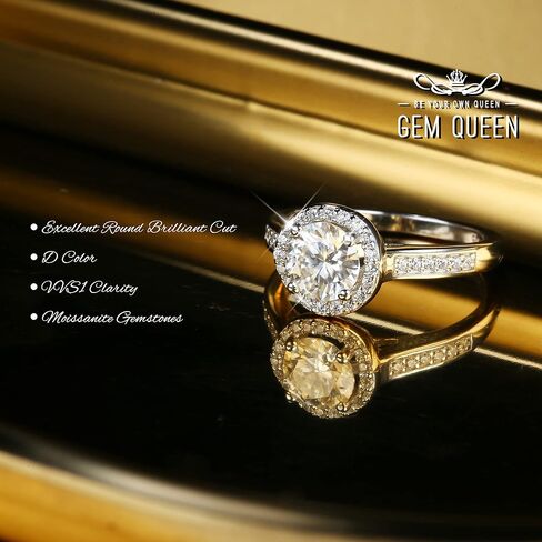 خاتم خطوبة مويسانيتي 1.65 قيراط قطع دائري رائع D اللون VVS1 مختبر وضوح خلق خواتم الخلود الماسية 18 قيراط مطلية بالذهب الأبيض لا تسبب الحساسية خواتم زفاف مويسانيتي من الفضة الاسترليني للنساء in Kuwait