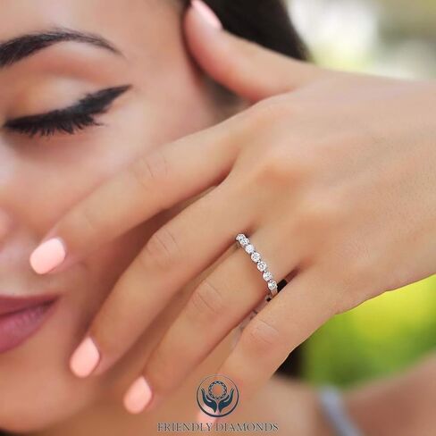 ألماس صديق 1/2 قيراط | ذهب أبيض أو وردي عيار 14 قيراط، وفضة إسترلينية عيار 925 | مختبر معتمد نما 7 أحجار نصف خاتم الماس الأبدي | قطع الماس المستديرة الرائعة in Kuwait