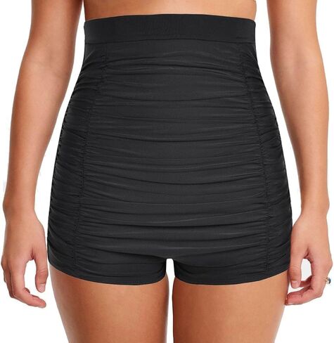 Mycoco Women's Super High Waist Swim Shorts Shirred Tummy Control Swimwear Tankini Bikini Bottoms in Saudi Arabia