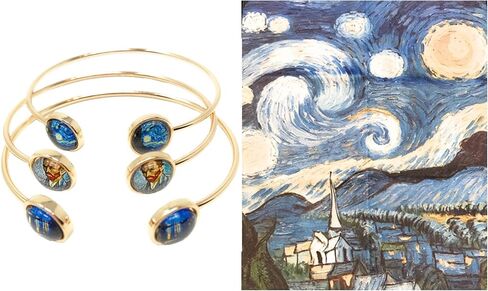 ثلاثة فان جوخ ليلة مليئة بالنجوم مع قطعة قماش للتنظيف (ذهبي)، متوسط، زجاج, Medium, زجاج in Kuwait