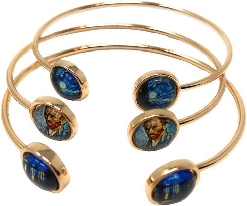 ثلاثة فان جوخ ليلة مليئة بالنجوم مع قطعة قماش للتنظيف (ذهبي)، متوسط، زجاج, Medium, زجاج in Kuwait