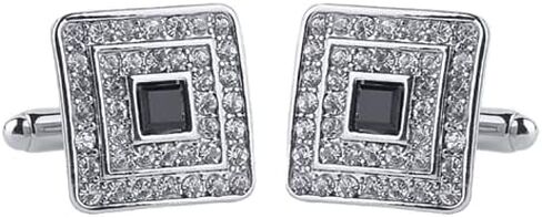 V & L Black Silver Crystal Cuff links – Fancy Unique Elegant Sparkling Luxury Gem Stone Cufflinks for men in Square - Perfect for Wedding, Formal, Suits, Business and Groom Cufflink in Saudi Arabia