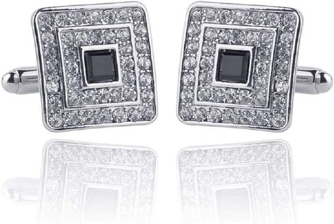 V & L Black Silver Crystal Cuff links – Fancy Unique Elegant Sparkling Luxury Gem Stone Cufflinks for men in Square - Perfect for Wedding, Formal, Suits, Business and Groom Cufflink in Saudi Arabia