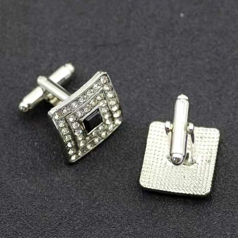 V & L Black Silver Crystal Cuff links – Fancy Unique Elegant Sparkling Luxury Gem Stone Cufflinks for men in Square - Perfect for Wedding, Formal, Suits, Business and Groom Cufflink in Saudi Arabia