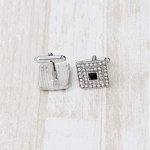 V & L Black Silver Crystal Cuff links – Fancy Unique Elegant Sparkling Luxury Gem Stone Cufflinks for men in Square - Perfect for Wedding, Formal, Suits, Business and Groom Cufflink in Saudi Arabia