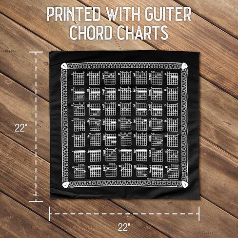 Colter Co. Guitar Chord Chart Bandana - 100% Cotton, Made in USA - Bandanas For Men, Bandanas For Women- Used for Head Bands, Handkerchief Bandana - Black Bandana - 22"x22" in Kuwait