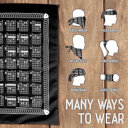 Colter Co. Guitar Chord Chart Bandana - 100% Cotton, Made in USA - Bandanas For Men, Bandanas For Women- Used for Head Bands, Handkerchief Bandana - Black Bandana - 22"x22" in Kuwait