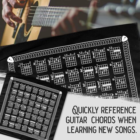 Colter Co. Guitar Chord Chart Bandana - 100% Cotton, Made in USA - Bandanas For Men, Bandanas For Women- Used for Head Bands, Handkerchief Bandana - Black Bandana - 22"x22" in Kuwait