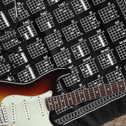 Colter Co. Guitar Chord Chart Bandana - 100% Cotton, Made in USA - Bandanas For Men, Bandanas For Women- Used for Head Bands, Handkerchief Bandana - Black Bandana - 22"x22" in Kuwait