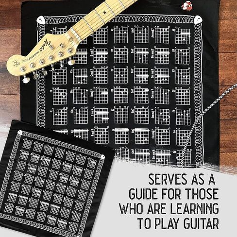 Colter Co. Guitar Chord Chart Bandana - 100% Cotton, Made in USA - Bandanas For Men, Bandanas For Women- Used for Head Bands, Handkerchief Bandana - Black Bandana - 22"x22" in Kuwait