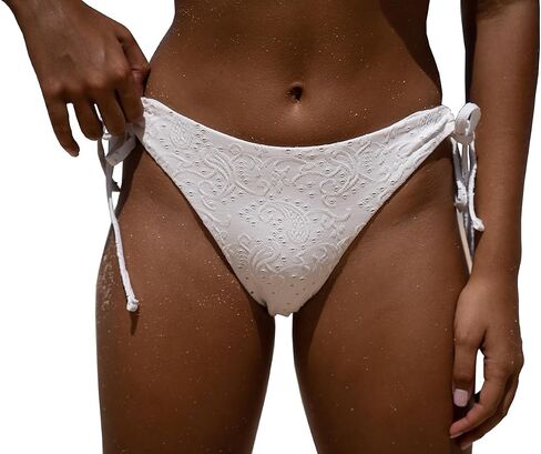 Women's Ribbed Tie Reversible Bikini Bottom Adjustable Hipster Full & High Cut Swimsuit in Kuwait
