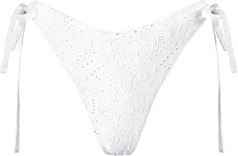 Women's Ribbed Tie Reversible Bikini Bottom Adjustable Hipster Full & High Cut Swimsuit in Kuwait