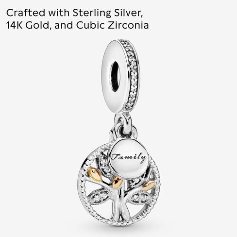 PANDORA Jewelry Sparkling Family Tree Dangle Cubic Zirconia Charm in Sterling Silver and 14K Yellow Gold, With Gift Box in Saudi Arabia