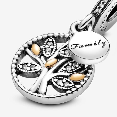 PANDORA Jewelry Sparkling Family Tree Dangle Cubic Zirconia Charm in Sterling Silver and 14K Yellow Gold, With Gift Box in Saudi Arabia