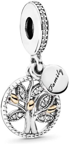 PANDORA Jewelry Sparkling Family Tree Dangle Cubic Zirconia Charm in Sterling Silver and 14K Yellow Gold, With Gift Box in Saudi Arabia