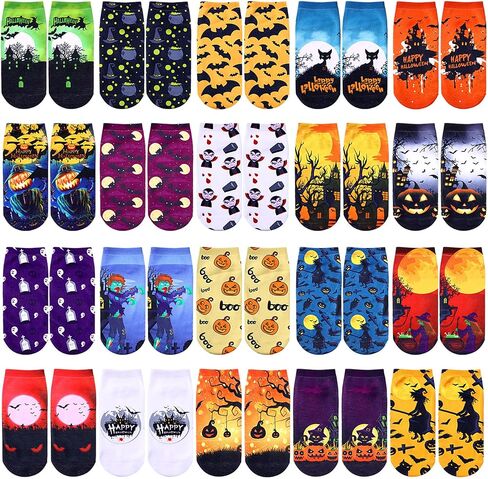 JaGely Pairs Halloween Socks Halloween Themed Low Cut Socks Colorful Bat Witch Pumpkin Novelty Socks for Women Girls One Size in Kuwait