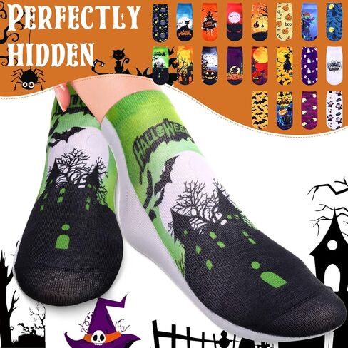 JaGely Pairs Halloween Socks Halloween Themed Low Cut Socks Colorful Bat Witch Pumpkin Novelty Socks for Women Girls One Size in Kuwait