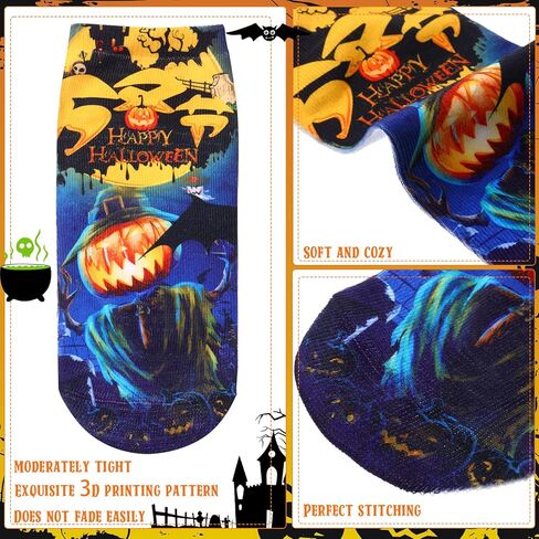 JaGely Pairs Halloween Socks Halloween Themed Low Cut Socks Colorful Bat Witch Pumpkin Novelty Socks for Women Girls One Size in Kuwait