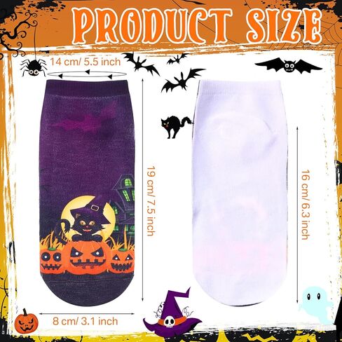 JaGely Pairs Halloween Socks Halloween Themed Low Cut Socks Colorful Bat Witch Pumpkin Novelty Socks for Women Girls One Size in Kuwait