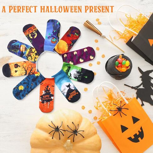 JaGely Pairs Halloween Socks Halloween Themed Low Cut Socks Colorful Bat Witch Pumpkin Novelty Socks for Women Girls One Size in Kuwait