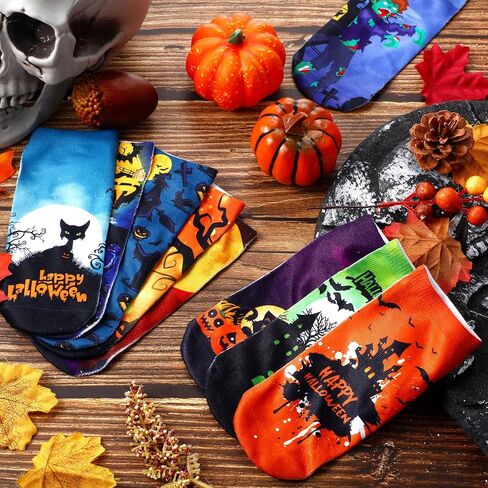 JaGely Pairs Halloween Socks Halloween Themed Low Cut Socks Colorful Bat Witch Pumpkin Novelty Socks for Women Girls One Size in Kuwait