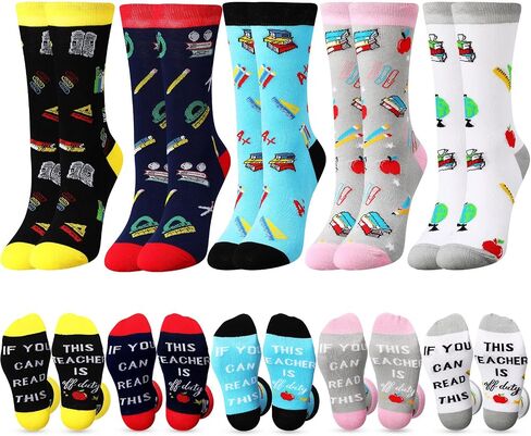 Sintuff 5 Pairs Novelty Teacher Socks Graduation Appreciation Gifts If You Can Read This Teacher Is off Duty Socks Thank You Graduation Gift Socks for Birthday Graduation Party in Saudi Arabia