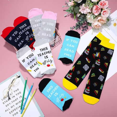 Sintuff 5 Pairs Novelty Teacher Socks Graduation Appreciation Gifts If You Can Read This Teacher Is off Duty Socks Thank You Graduation Gift Socks for Birthday Graduation Party in Saudi Arabia