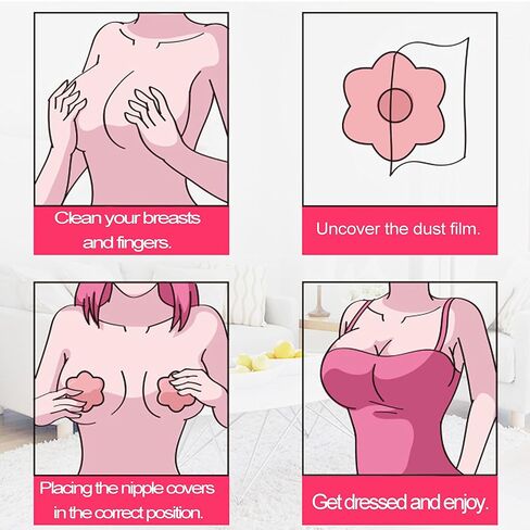 8 أزواج من أغطية الحلمات من QUXIANG للنساء قابلة لإعادة الاستخدام من السيليكون اللاصق، أغطية بدون حلمات بتلات مستديرة مع صندوق سفر بيج in Kuwait