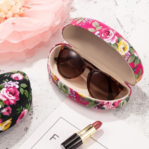 2 Pieces Oversized Hard Shell Sunglasses Case Spectacle Case Box Portable Hard Eyeglass Case Fabrics Floral Eyeglass Case with Clean Cloth in Saudi Arabia