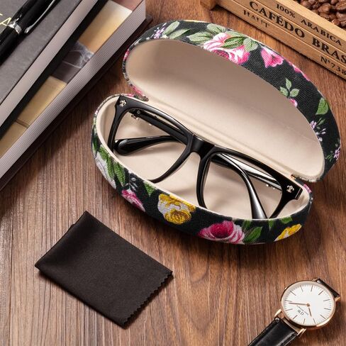 2 Pieces Oversized Hard Shell Sunglasses Case Spectacle Case Box Portable Hard Eyeglass Case Fabrics Floral Eyeglass Case with Clean Cloth in Saudi Arabia