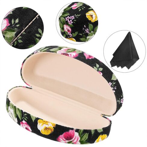 2 Pieces Oversized Hard Shell Sunglasses Case Spectacle Case Box Portable Hard Eyeglass Case Fabrics Floral Eyeglass Case with Clean Cloth in Saudi Arabia