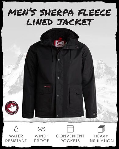 معطف الشتاء الرجالي من CANADA WEATHER GEAR - سترة باركا مبطنة بصوف الشيربا ثقيلة الوزن ومقاومة للطقس (M-XXL) in Saudi Arabia