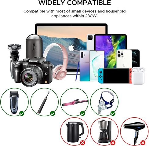 محول جهد 230 وات من 220 فولت إلى 110 فولت ومحول سفر دولي/محول طاقة مع منفذ USB C 18 وات - [يستخدم لأجهزة الولايات المتحدة الأمريكية في الخارج في أوروبا وأستراليا والمملكة المتحدة وأيرلندا والمزيد] in Kuwait
