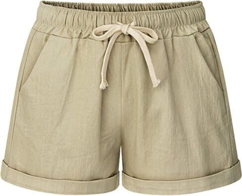 Fuwenni Women's Casual Elastic Waist Comfy Beach Shorts with Drawstring in Kuwait