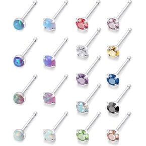 Kridzisw 18 Pcs 18G 20G 22G Nose Rings Studs Surgical Steel Nose Nostril CZ Inlaid 2MM Piercing Jewelry for Women Men Girl