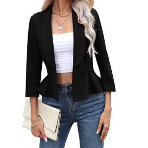 JoyJoy Women's Puff Sleeve Open Front Casual Blazer for Work Suit Office Bolero Jacket Cropped Cardigan