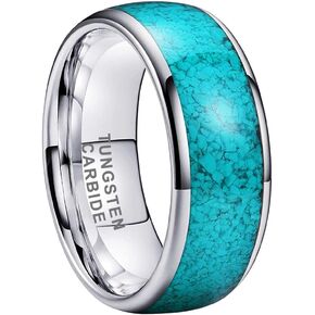 TUTISS 4mm 6mm 8mm Tungsten Rings for Men Women Engagement Wedding Bands Crushed Turquoise Inlay Domed Polished Comfort Fit