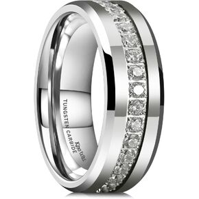King Will Tungsten Carbide Wedding Band for Men - 8mm Black Plated High Polished Cubic Zircon Stones Comfort Fit Mens Ring for Wedding,Engagement and Anniversary in Saudi Arabia