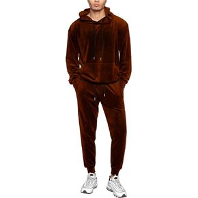 LecGee Mens 2 Piece Velour Hoodie Tracksuit Long Sleeve Velvet Hooded Pullover Casual Athletic Jogging Sweatsuit Set