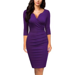 Miusol Women's V-Neck Ruffle Style 2/3 Sleeve Cocktail Pencil Dress