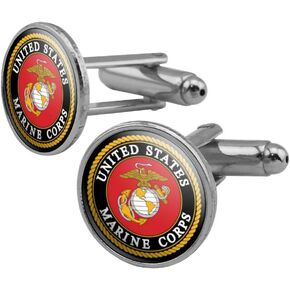 Marines USMC Emblem Black Yellow Red Officially Licensed Round Cufflink Set Silver Color in Saudi Arabia