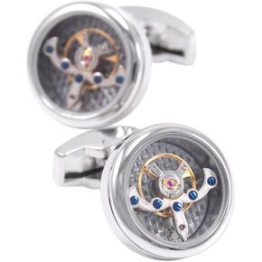 أزرار أكمام فاخرة من ألياف الكربون توربيون بطراز عتيق (فضي)، أزرار أكمام ميكانيكية عمل حركية للرجال للمجوهرات/الزفاف / هدية مع صندوق عرض فاخر, Small, نحاس أصفر, بدون أحجار كريمة in Kuwait