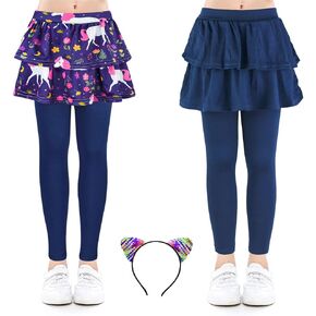 ZukoCert Leggings for Girls Stretchy Footless Ruffle Black Skirt Pants 4-10 Years Leggings Navy Girls Pants Skirt in Kuwait