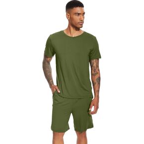 WiWi Men's Bamboo Viscose Pajamas Set Soft Short Sleeve Sleepwear Top and Shorts Pajama Set Pjs Loungewear S-3X in Saudi Arabia