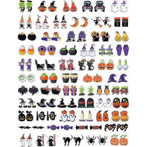 60 Pairs Halloween Earrings Bulk Halloween Studs Earrings for Girls Women Pumpkin Bat Cat Witch Stud Earrings Bulk Ghost Spider Web Skull Halloween Jewelry for Women Girls for Party Gifts in Saudi Arabia