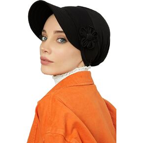 Instant Turban Newsboy Women's Cap, 95% Cotton Bonnet-Hat Scarf Chemo Headwear Visor Cap with Flower in Kuwait