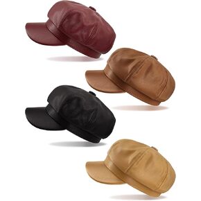 4 قطع قبعات موزع الصحف النساء قبعة أجرة أجرة بولي Leather الجلود غاتسبي اللبلاب قبعة قناع قبعة خمر عادية الفرنسية بلون قبعة الورق in Kuwait